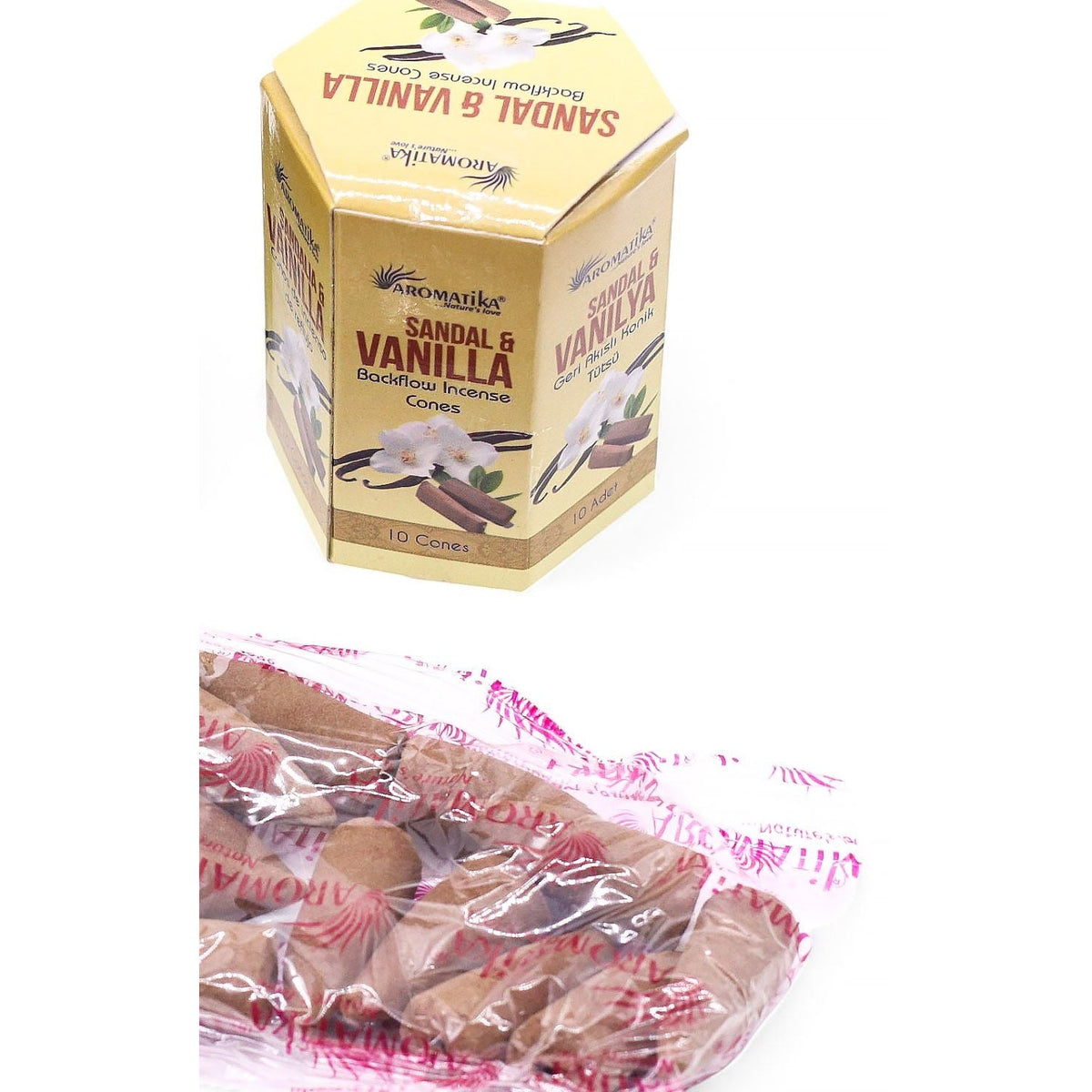 Masala Backflow Incense pack of 10 - Sandalwood & Vanilla: Packung mit 10 Kegeln im Beutel