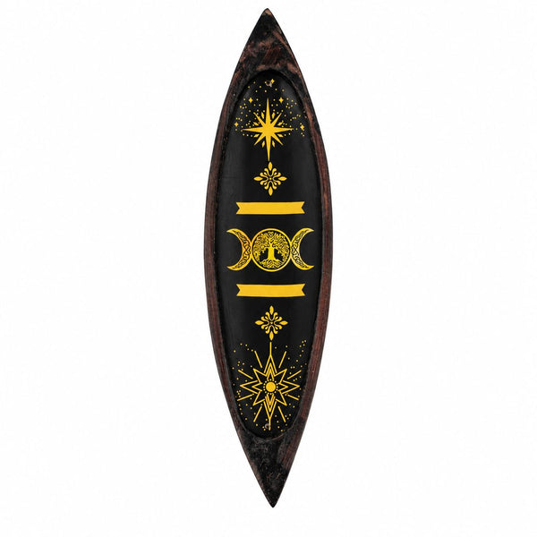 Enamel Incense Bowl - Mango Wood - Triple Moons