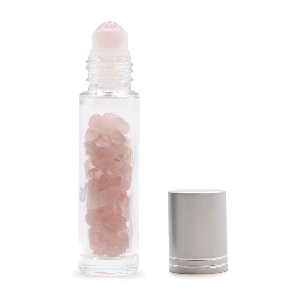 Gemstone Essential Oil Roller Bottle - Rose Quartz - Silver Cap + Gemstone Roller Tip for 5ml Bottle - Rose Quartz