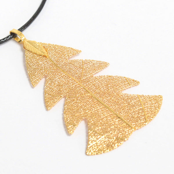 Real Fir Leaf Necklace, Gold