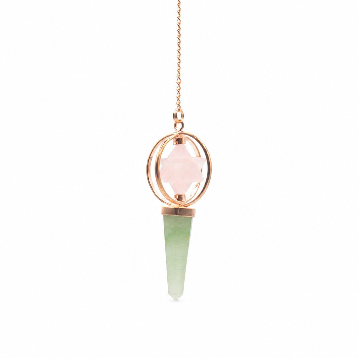 Heart Compass- Two Piece Spinning Merkaba Star in Copper Pendulum - Rose Quartz & Green Aventurine