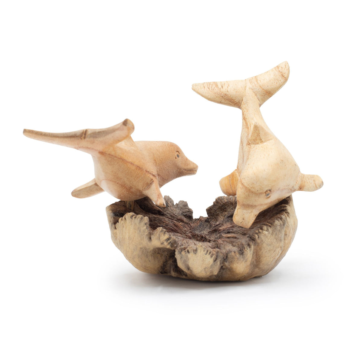 Handmade Parasite Wood Art Carving - Dolphins in Play