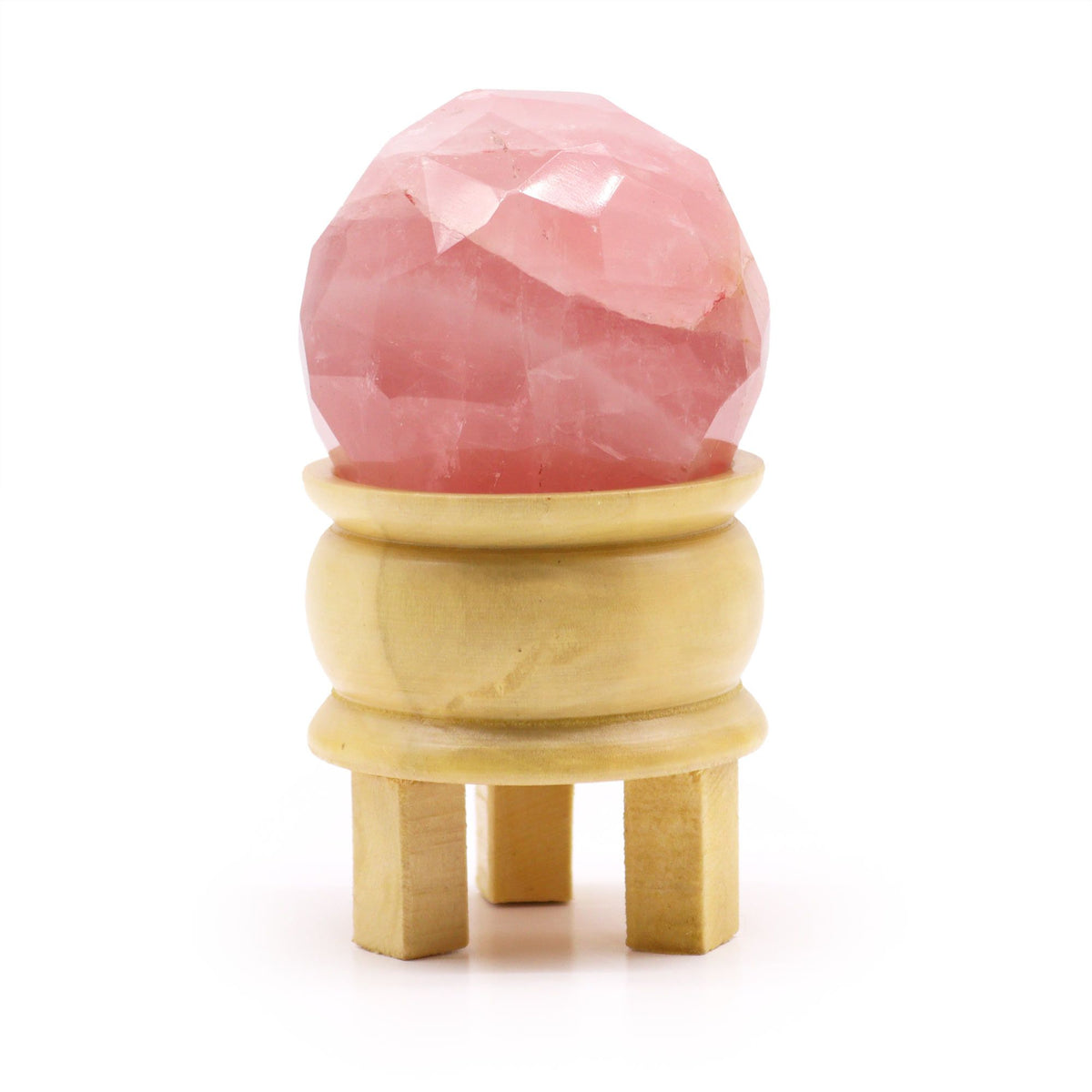 Gemstone Faceted Ball & Stand - Rose Quartz
