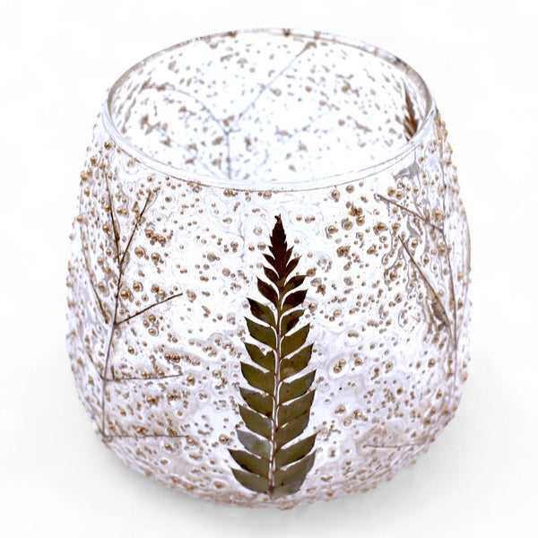 Pino Glass Candle Holder with Real Fern, 10x9 cm