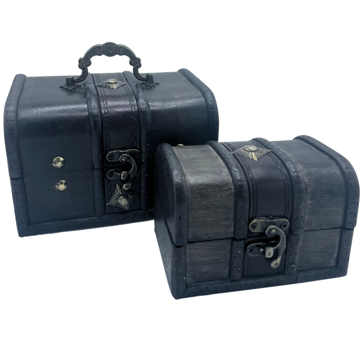 Wooden Treasure Chests, Grey, Set of 2