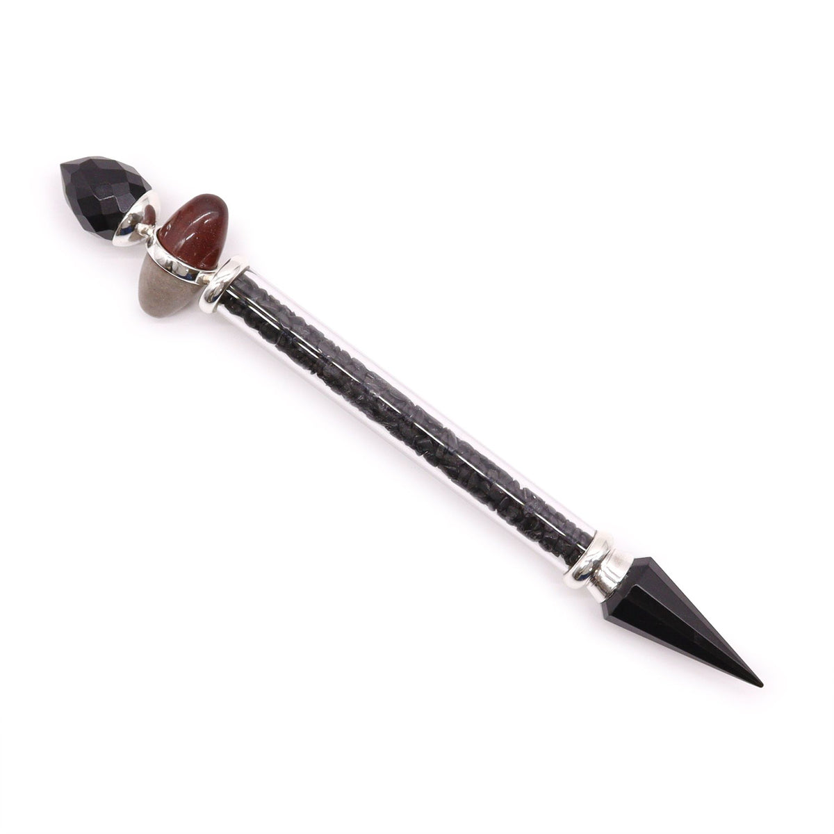 Shiva-Lingam-Stab · Schwarzer Turmalin & Achat
