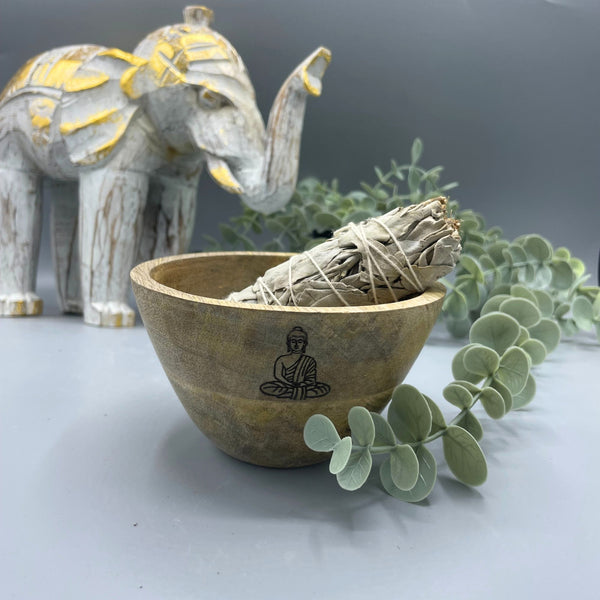 Wooden Offering Bowl Buddha, 12 × 7 cm
