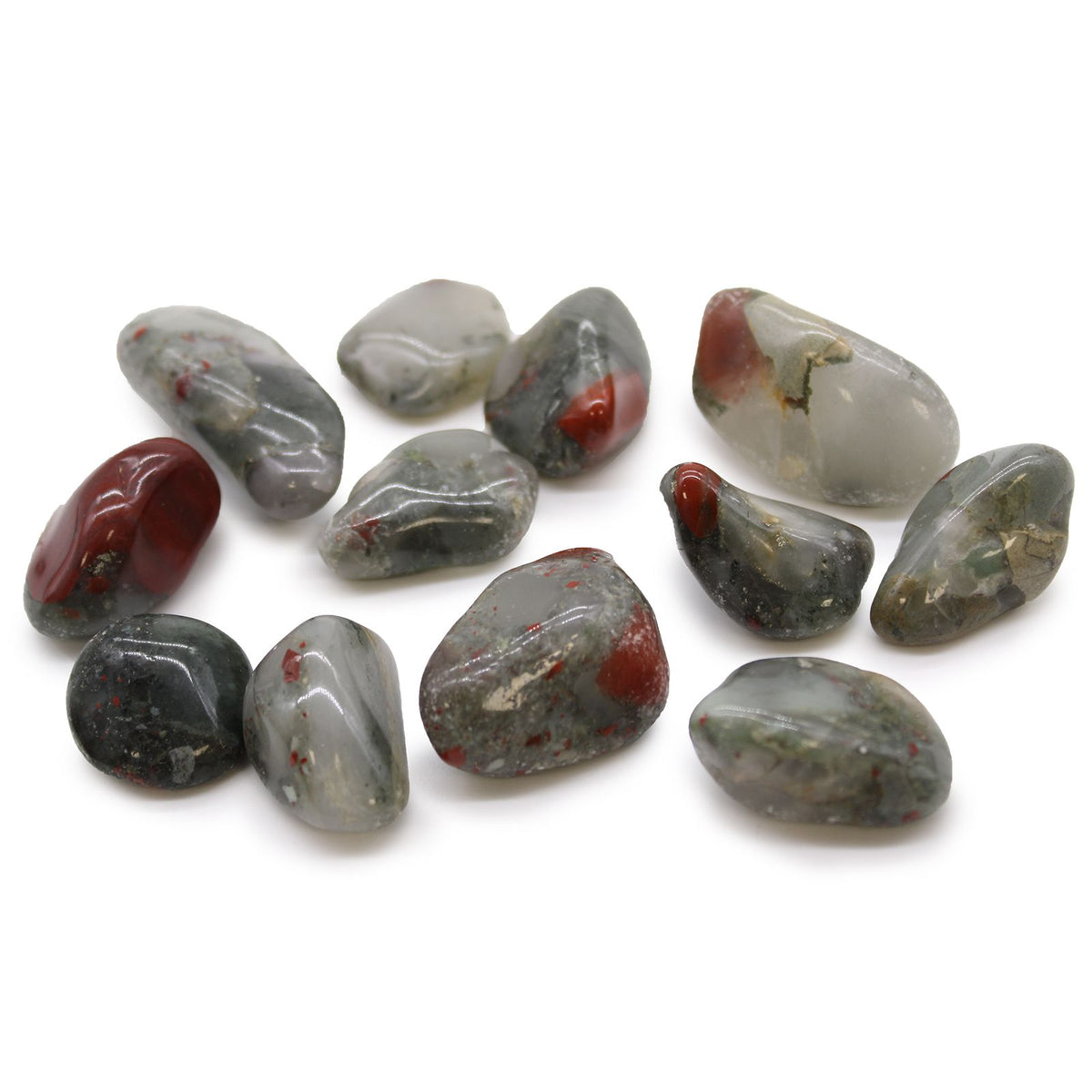 Bag of 12 Medium African Tumble Stones - Bloodstone - Sephtonite