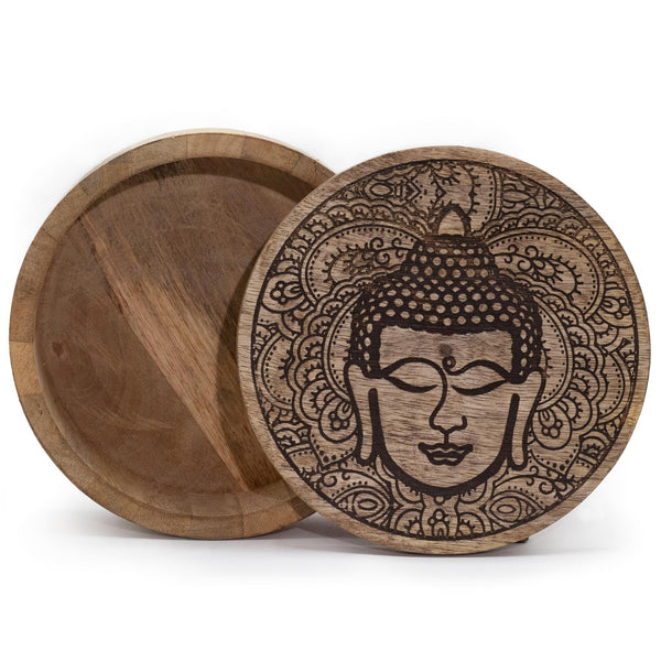 Big Round Box 17.5x7.5cm - Buddha Face Black Engraved