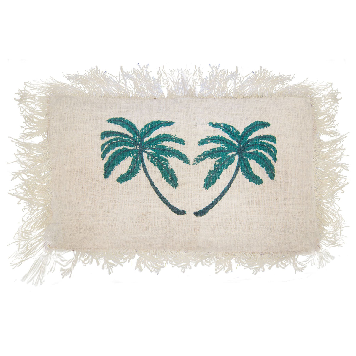 1x Linen Cushion 30x50cm Palm Tree with Fringe