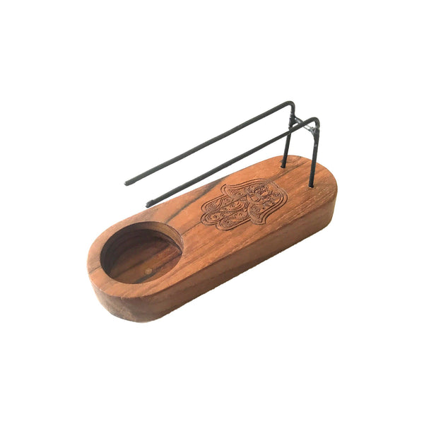 Small Palo Santo Heater, Teak, Hamsa Design