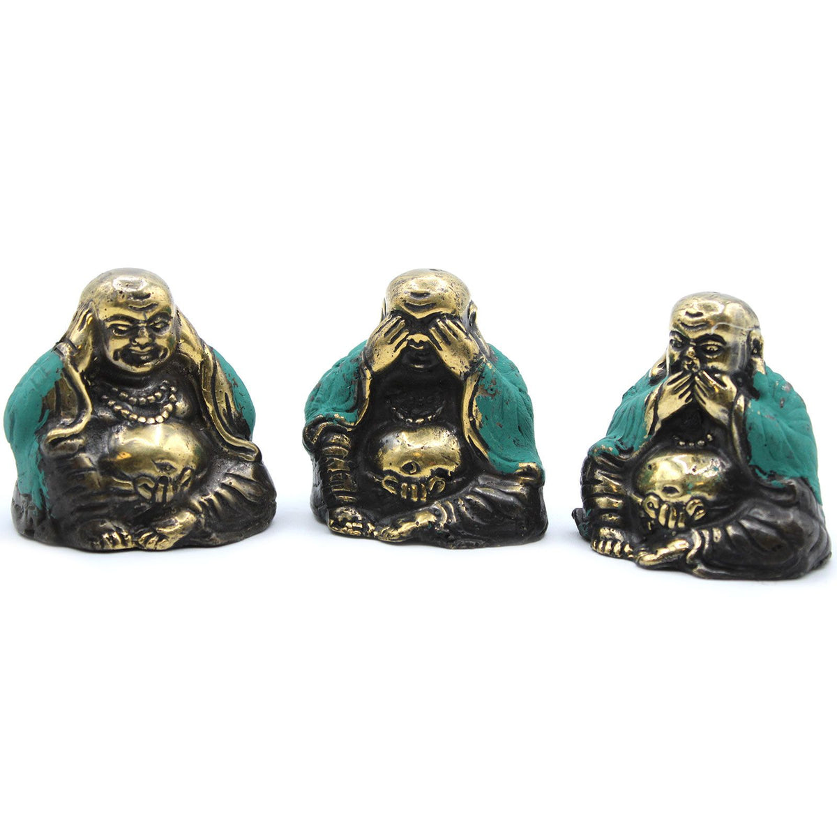 See No Evil Buddha Figures, Brass, Set of 3