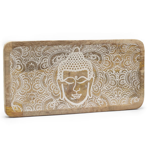 Long Tray 30x15x2.5cm - Buddha Face Whitewash