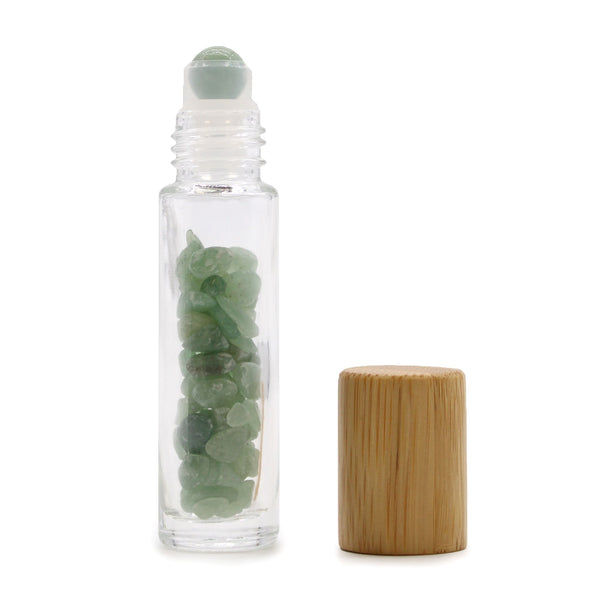 Gemstone Essential Oil Roller Bottle - Aventurine - Wooden Cap + Gemstone Roller Tip for 5ml Bottle - Aventurine