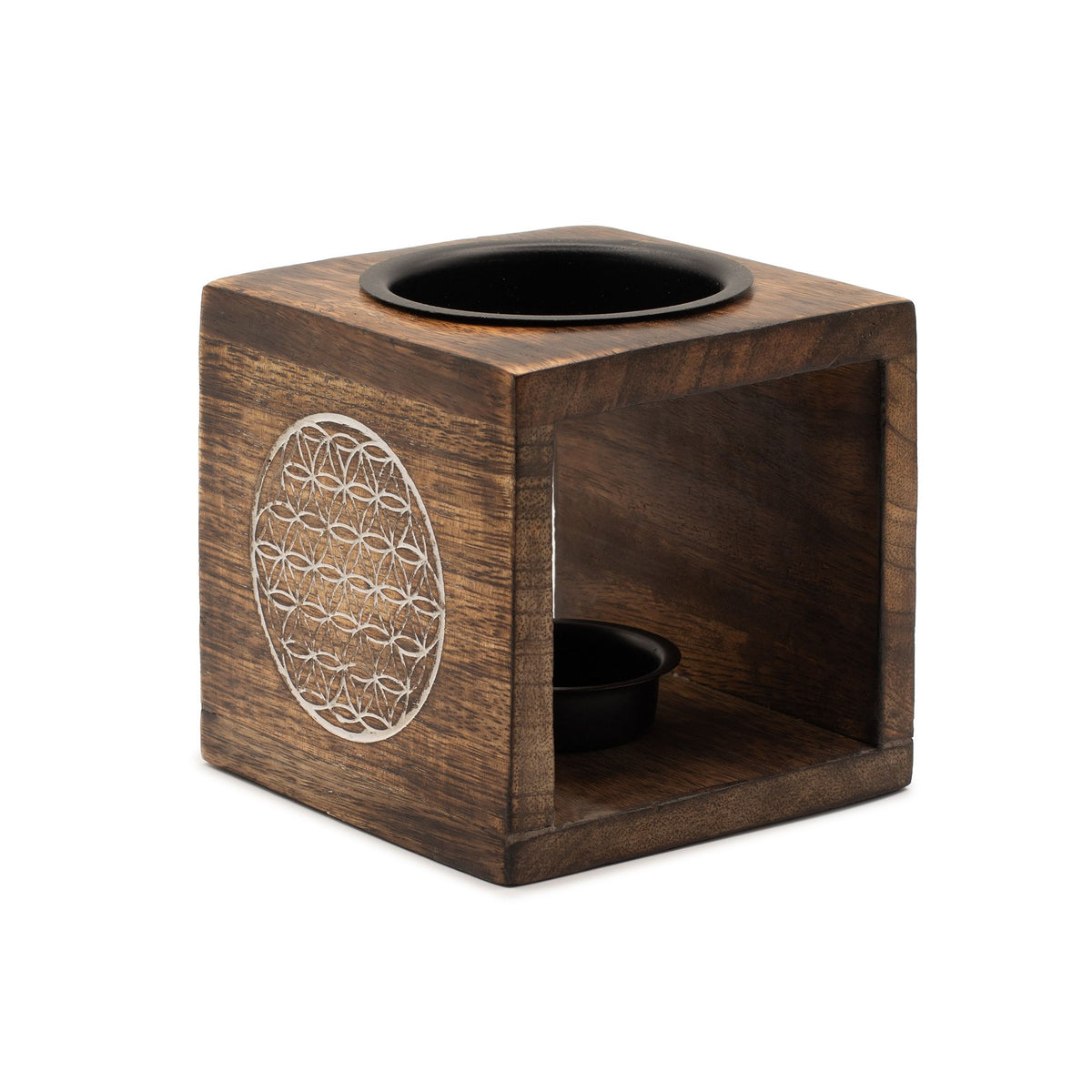 Square Mango Wood Oil Burner - Flower of Life