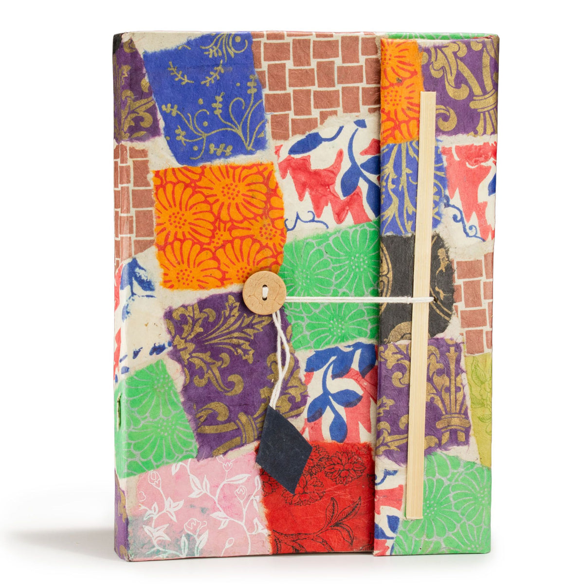Lokta Patchwork Notebook – Large (21x15cm) – 45 Leaves – Includes Bookmark – Multi Colour