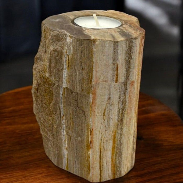 Petrified Wood Tealight Holder, Single Tall