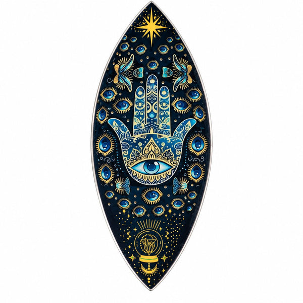 Enamel Incense Bowl - Aluminum - Blue Hamsa