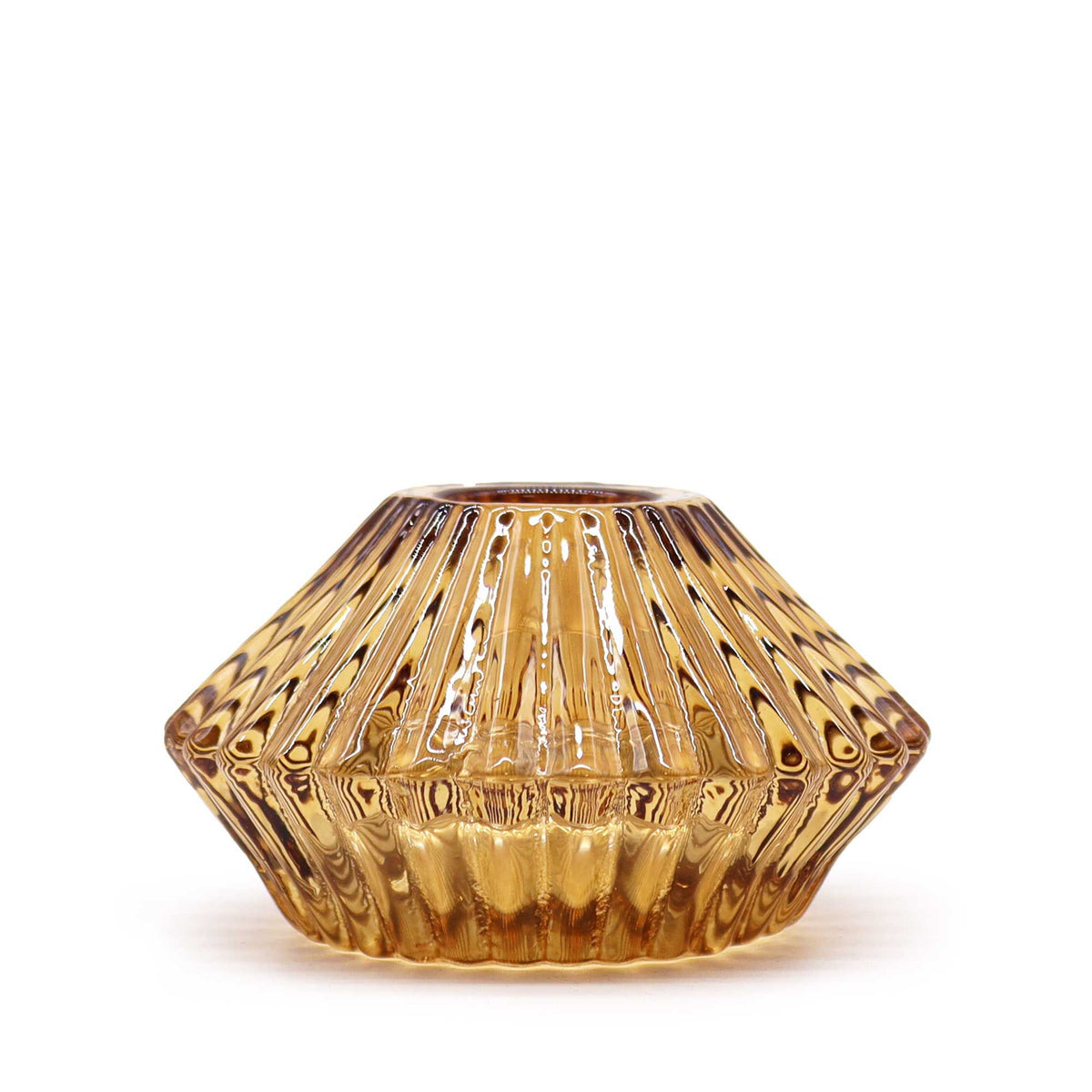 Set of 2 Flower Flip Dinner Candle / Tealight Holder - Antique Amber