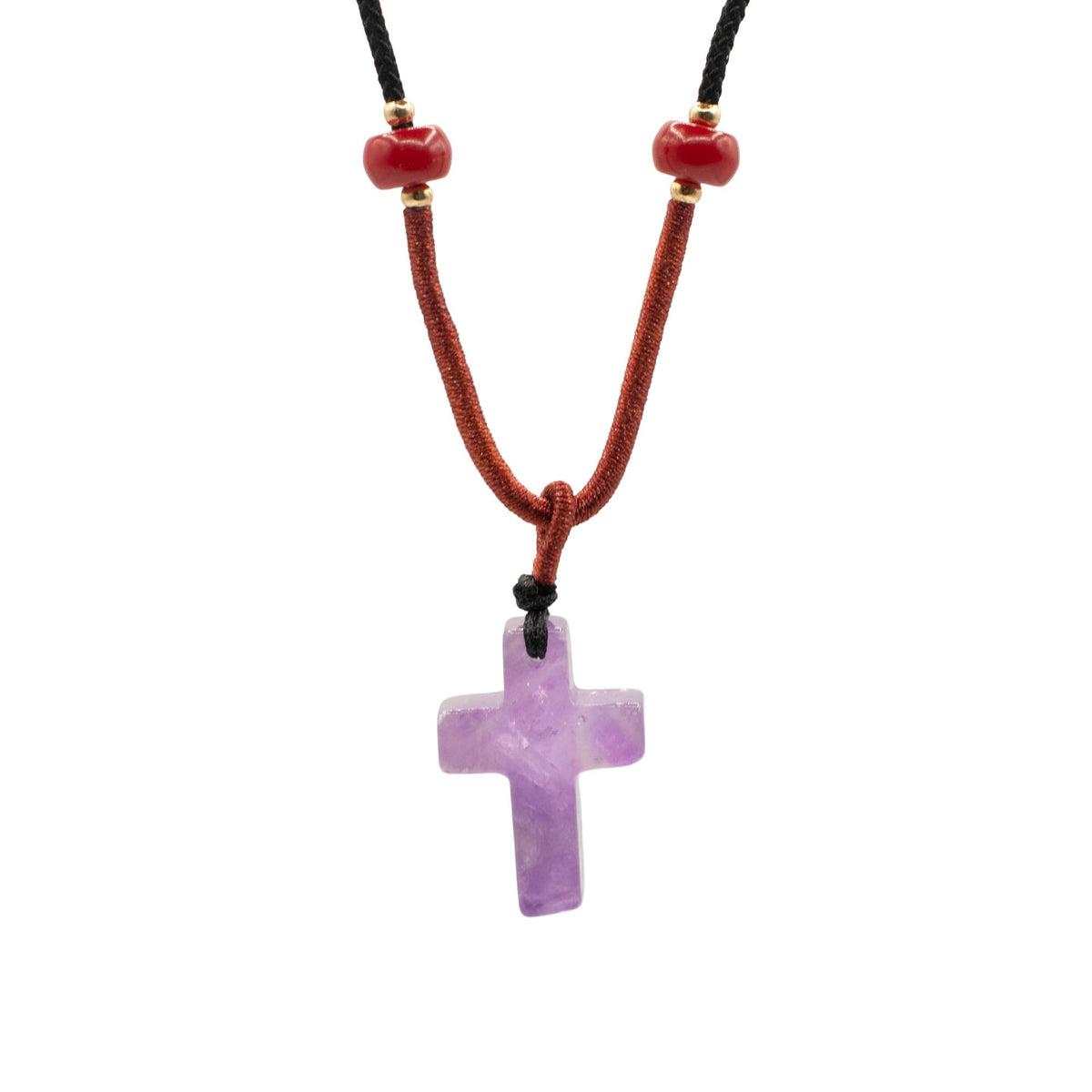 Cord Necklace Gemstone Pendant - Amethyst Cross