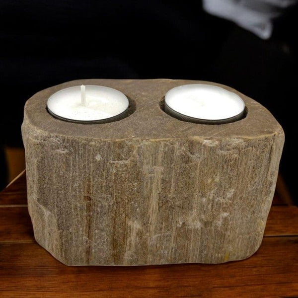 Petrified Wood Tealight Holder, Double