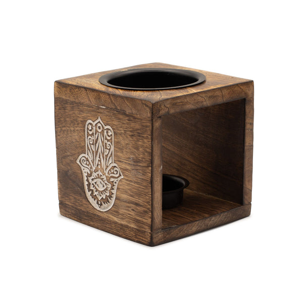 Mango Wood Oil Burner, Hamsa