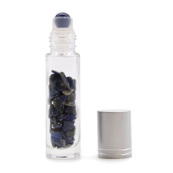 Gemstone Essential Oil Roller Bottle - Sodalite - Silver Cap + Gemstone Roller Tip for 5ml Bottle - Sodalite