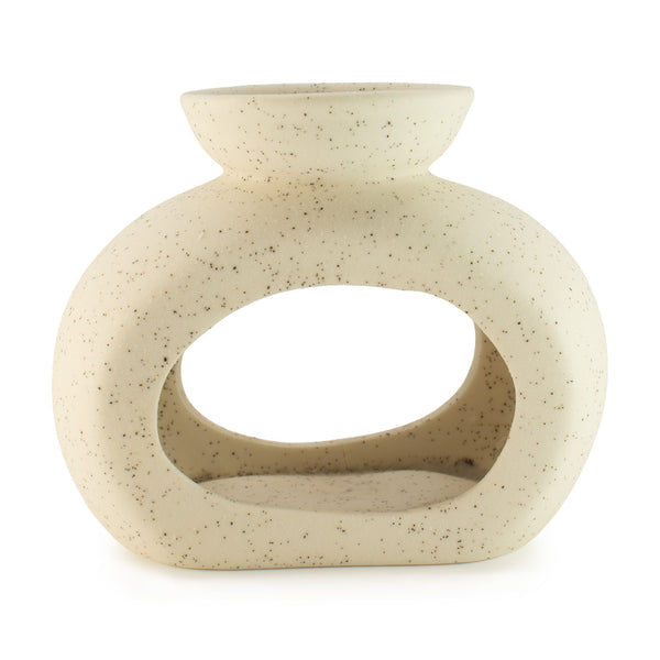 Ceramic Zen Oil Burner - Oval Pebble - Speckled Off-White