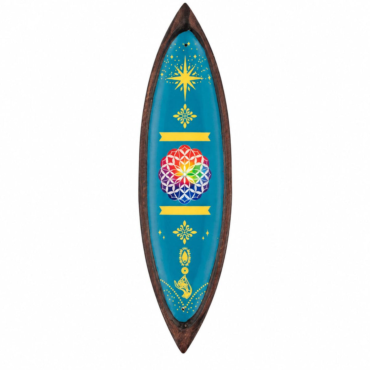 Enamel Incense Bowl - Mango Wood - Mandala