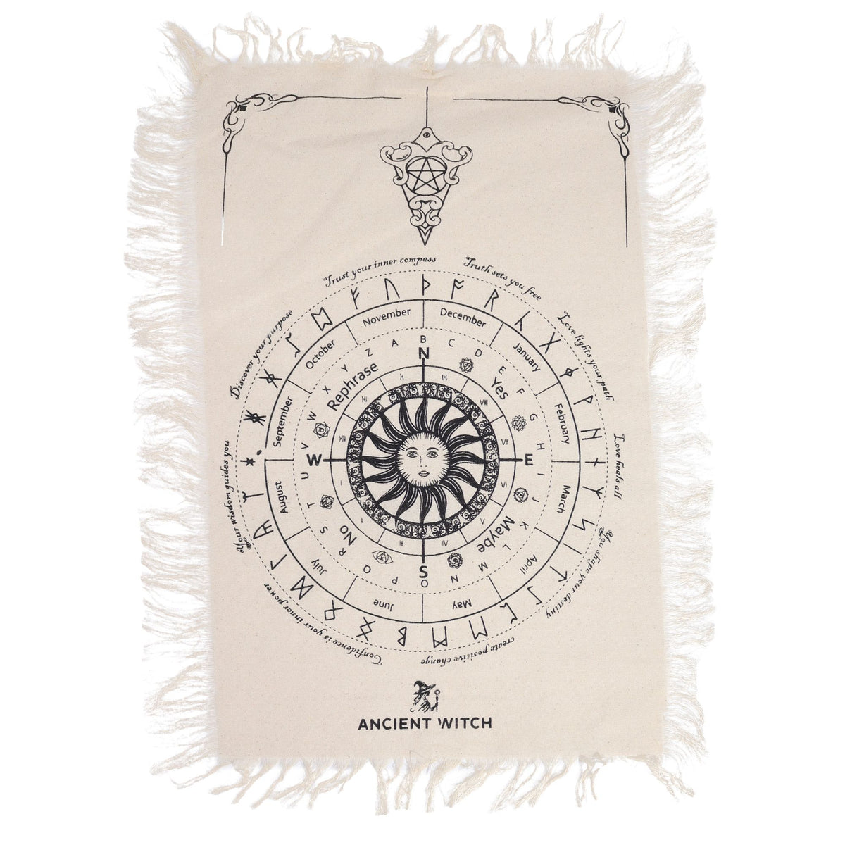 Ancient Witch Pendeltuch · Sonnengesicht, Natur & Schwarz