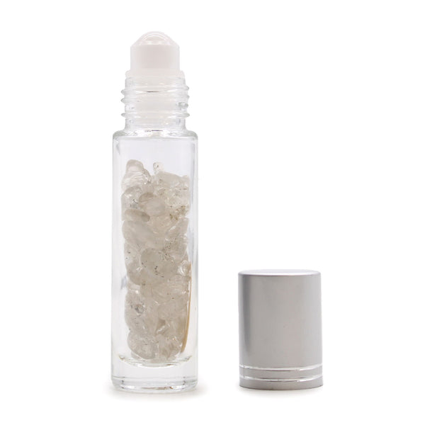 Gemstone Essential Oil Roller Bottle - Rock Quartz - Silver Cap + Gemstone Roller Tip for 5ml Bottle - Rock Quartz