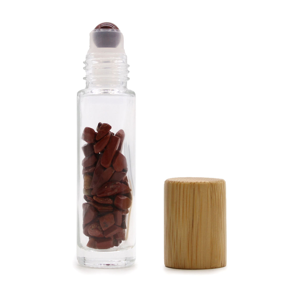 Gemstone Essential Oil Roller Bottle - Red Jasper - Wooden Cap + Gemstone Roller Tip for 5ml Bottle - Red Jasper