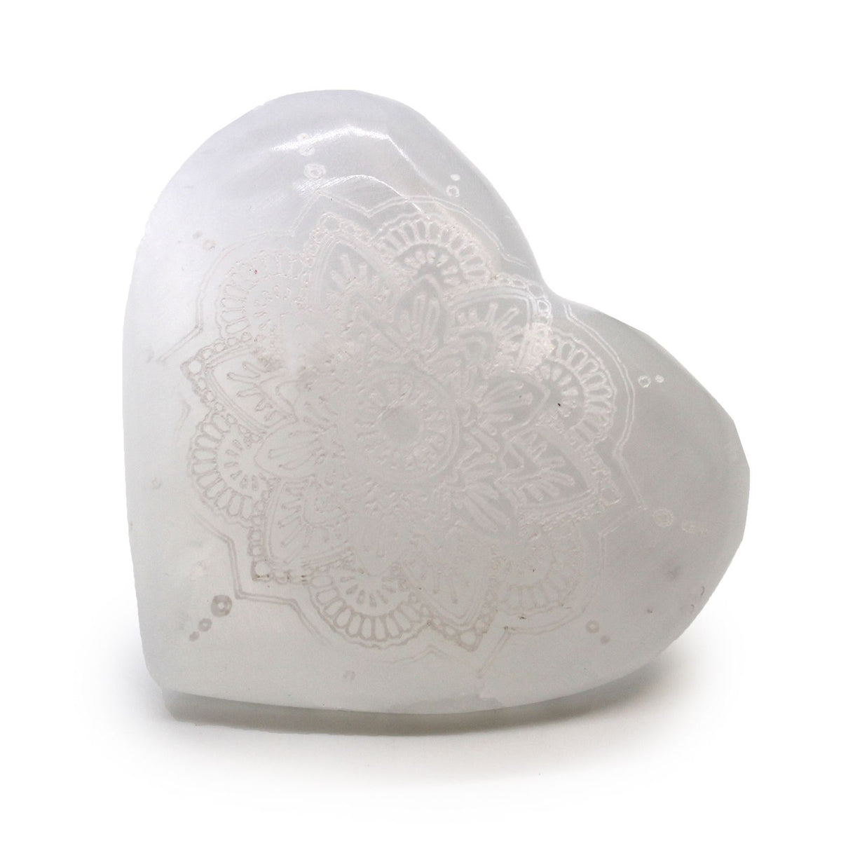 Selenite Heart with Mandala, 7 to 8 cm