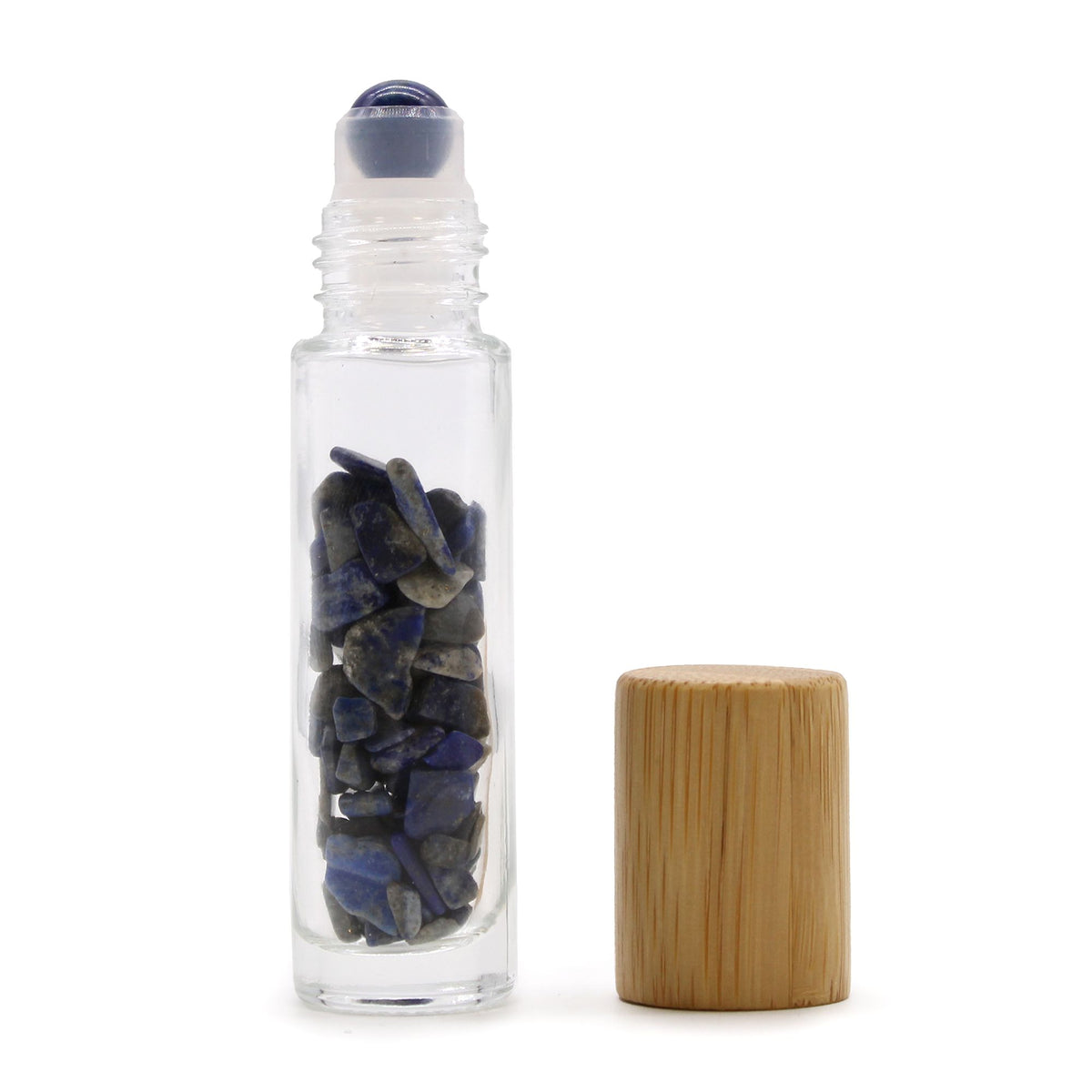 Gemstone Essential Oil Roller Bottle - Sodalite - Wooden Cap + Gemstone Roller Tip for 5ml Bottle - Sodalite