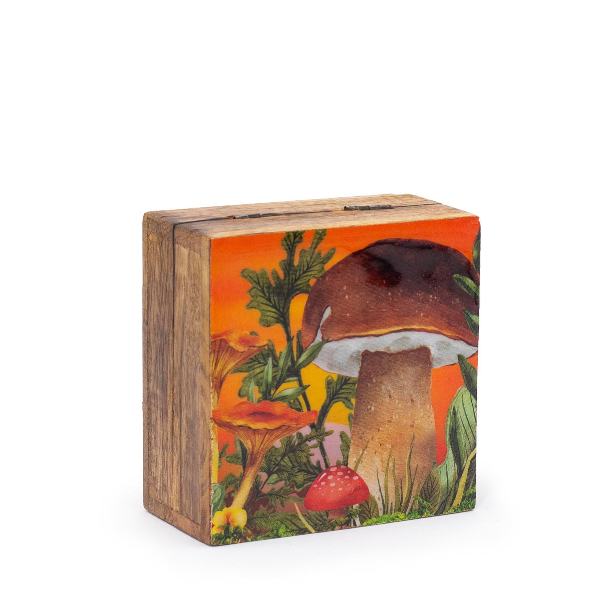 Small Enameled Square Box 10x10x4.2cm - Mushroom Design Maroon
