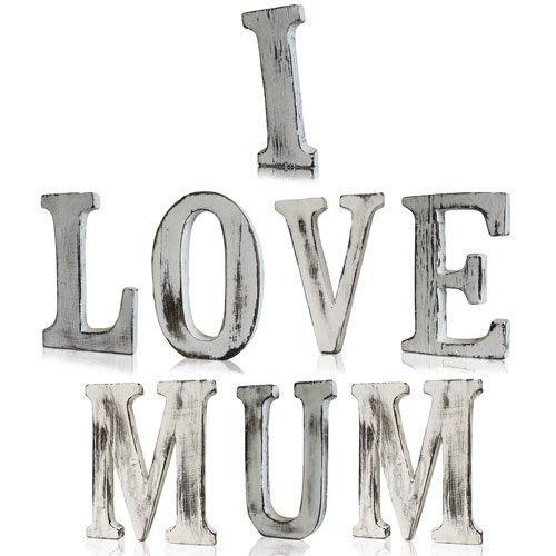 Shabby-Chic-Buchstaben I LOVE MUM · Mangoholz