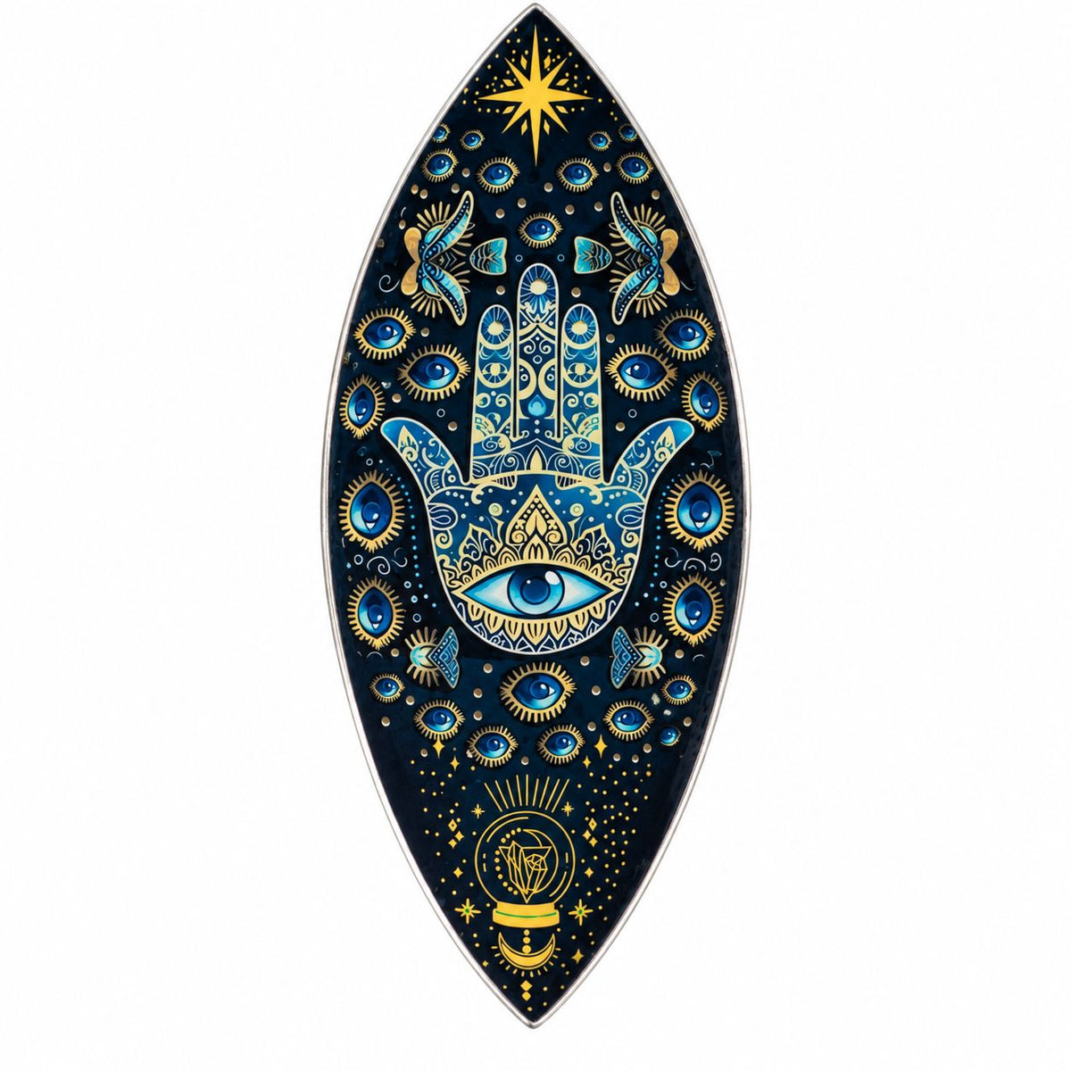 Enamel Incense Bowl - Aluminum - Blue Hamsa