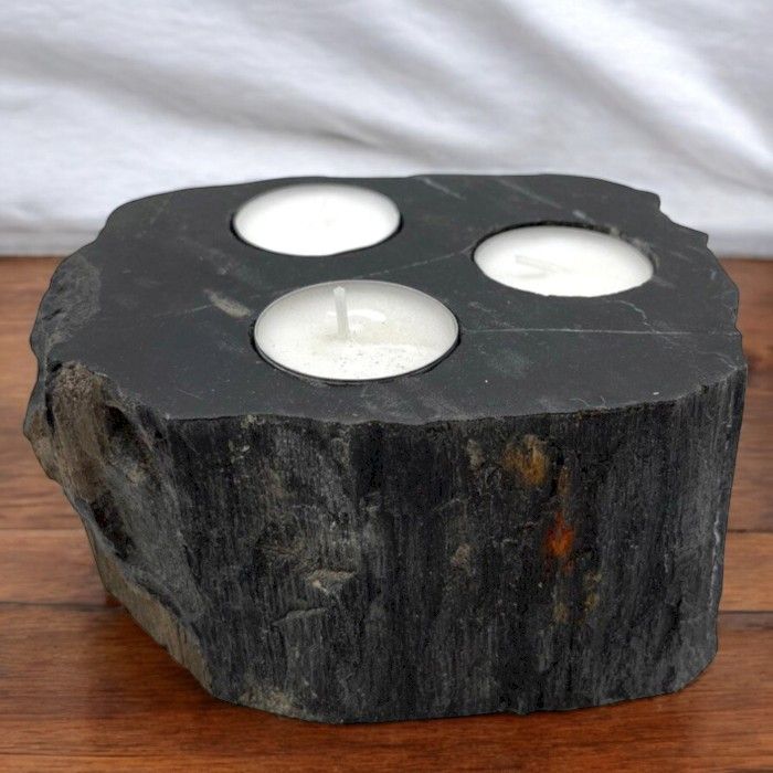 Petrified Wood Candle Holder - Triple
