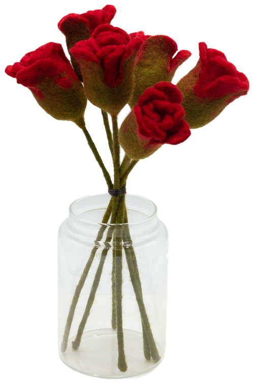 Six Felt Roses · Red: Handmade felt, 31 cm